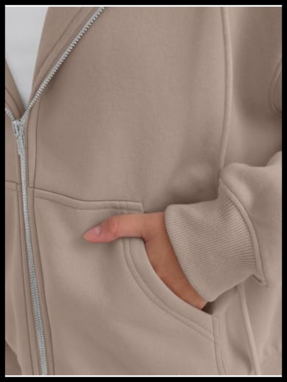 Women's Zip Up Cropped Hoodie Fleece Lined Drop Shoulder Sweatshirt - Picture 4 of 5